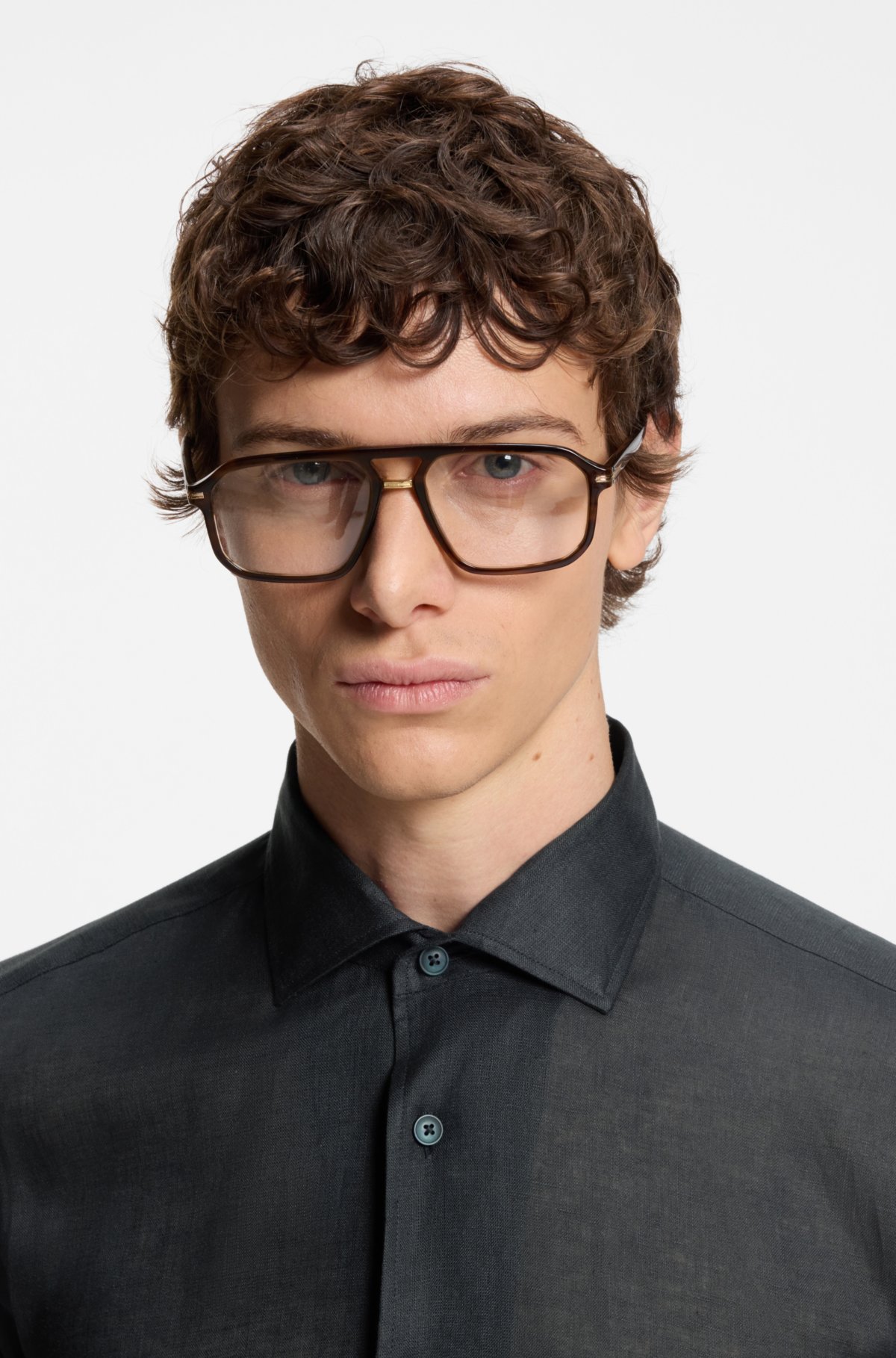Camisa BECKHAM x BOSS de corte regular en lino