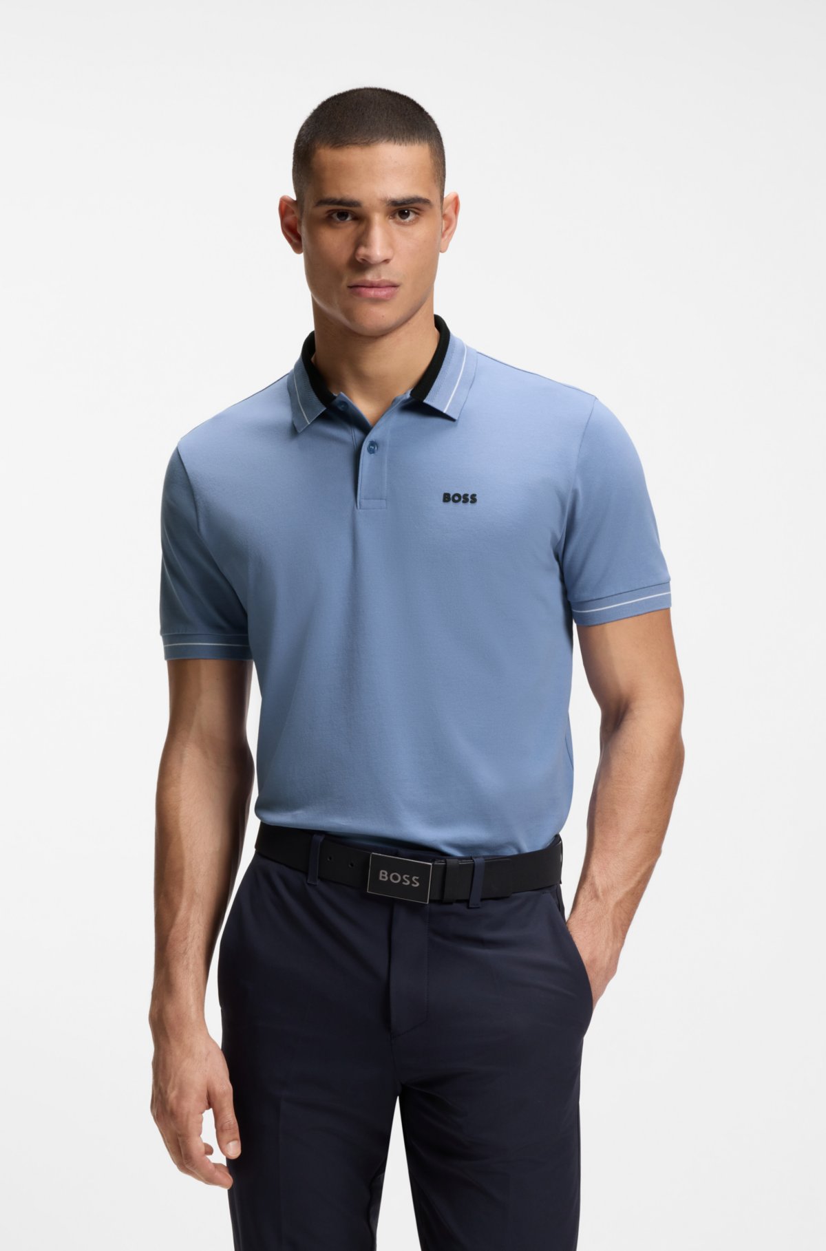Camiseta polo con detalles de cinta en algodón elástico