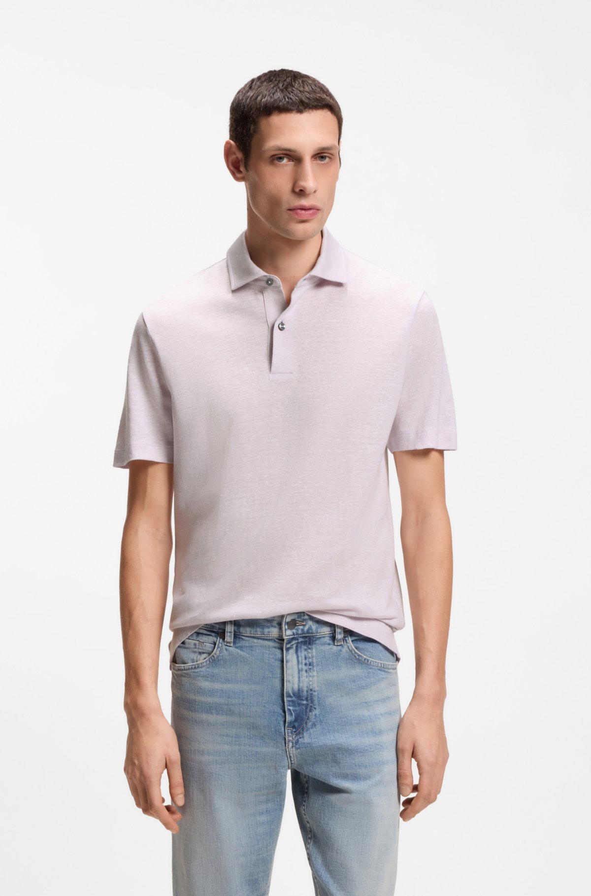 Camiseta de polo con corte regular en algodón y lino