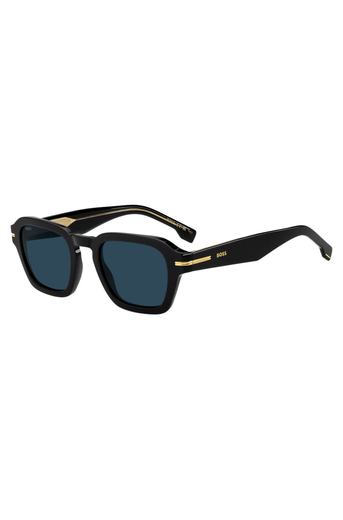 Gafas de sol de acetato negro con detalles dorados