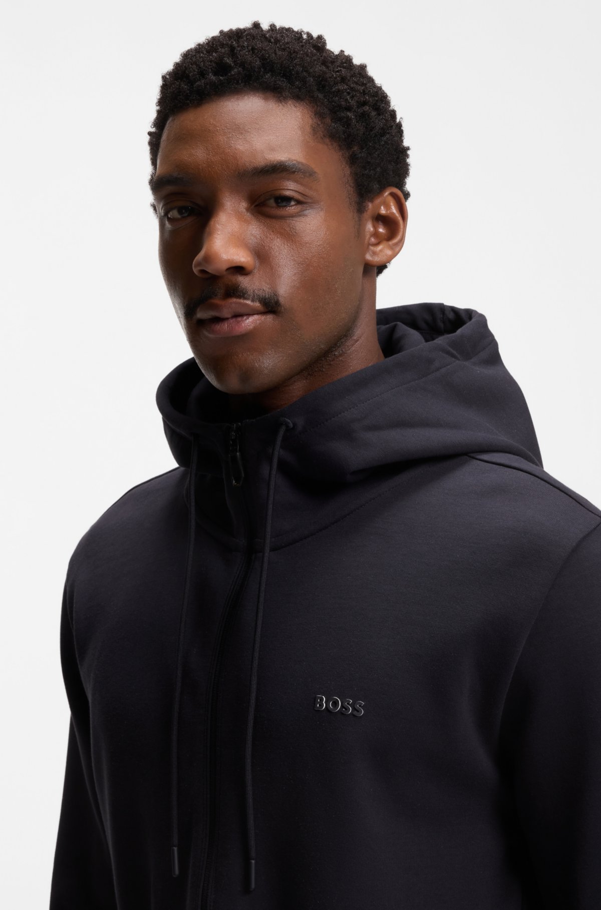 Sudadera con cremallera de algodón elástico con estampado de logotipo