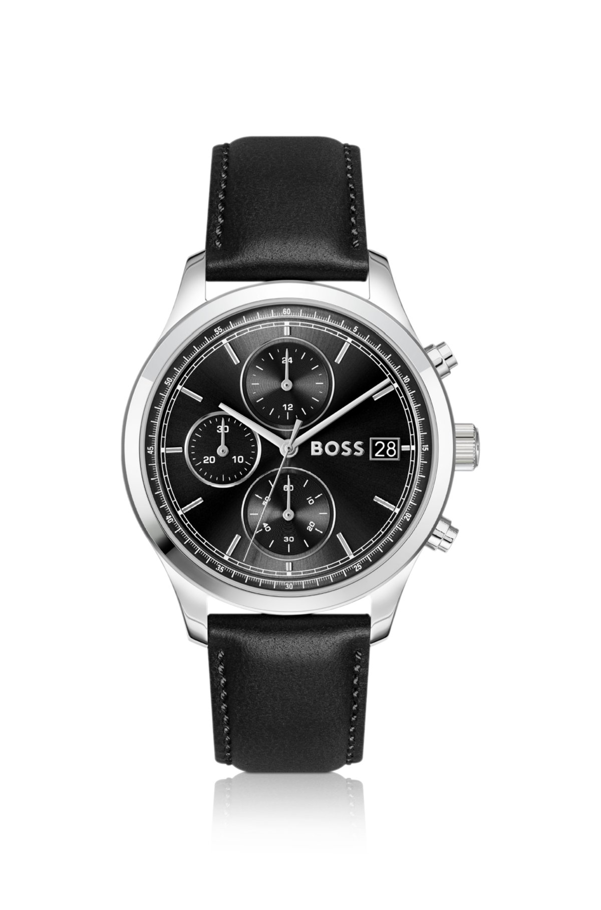 Reloj cronógrafo Stratus con correa de cuero negro