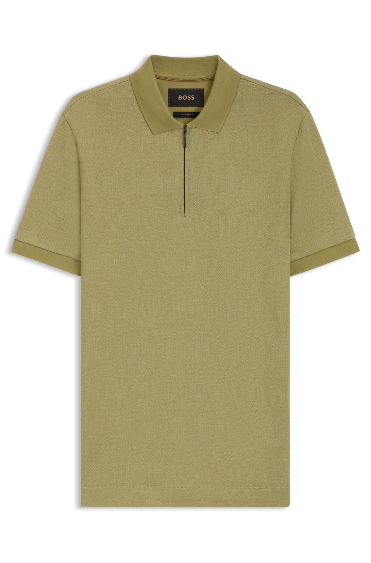 Camiseta de polo regular de algodón-seda con cuello con cremallera
