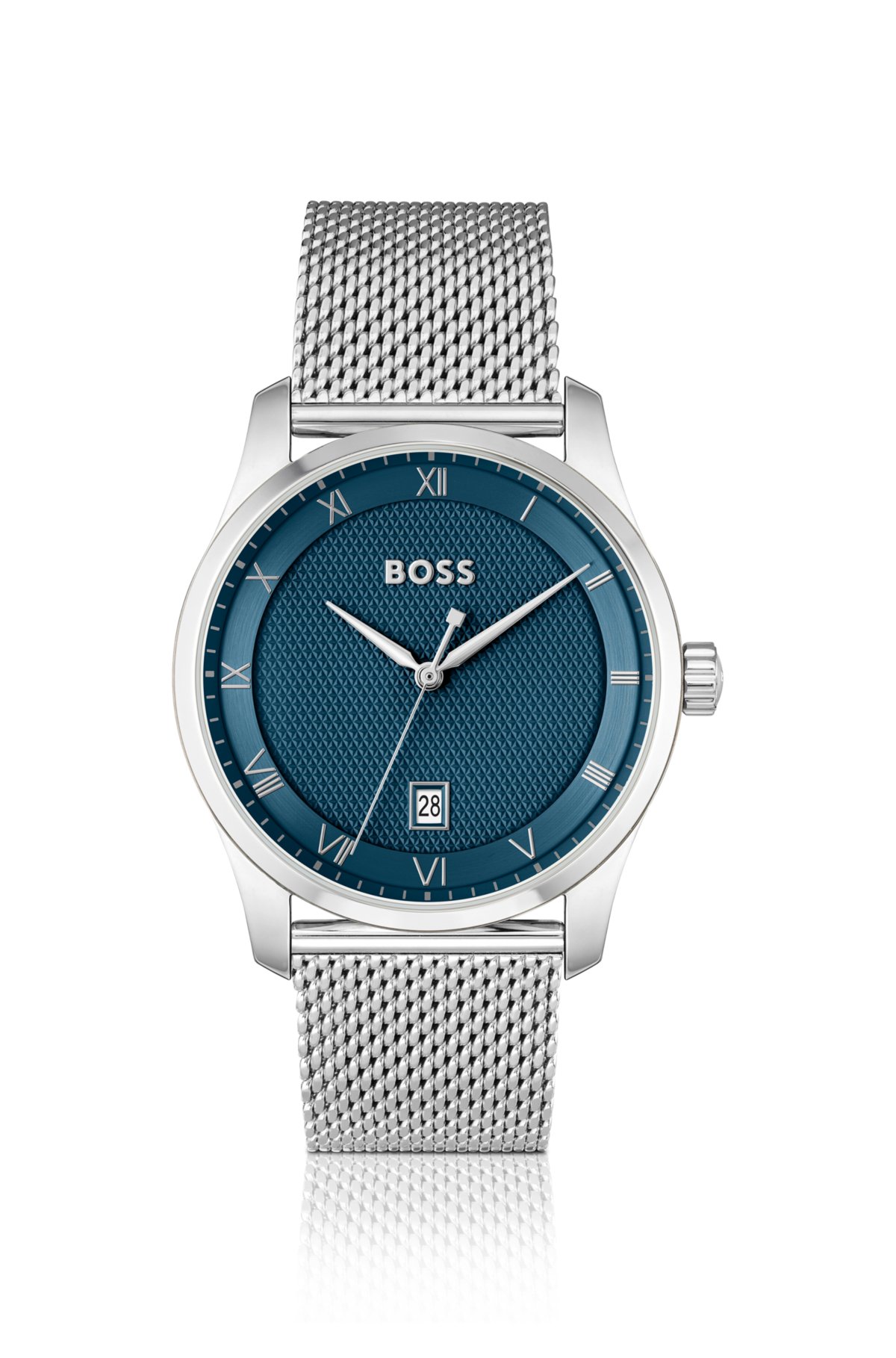 Reloj de pulsera de malla PRINCIPLE con esfera azul estampada