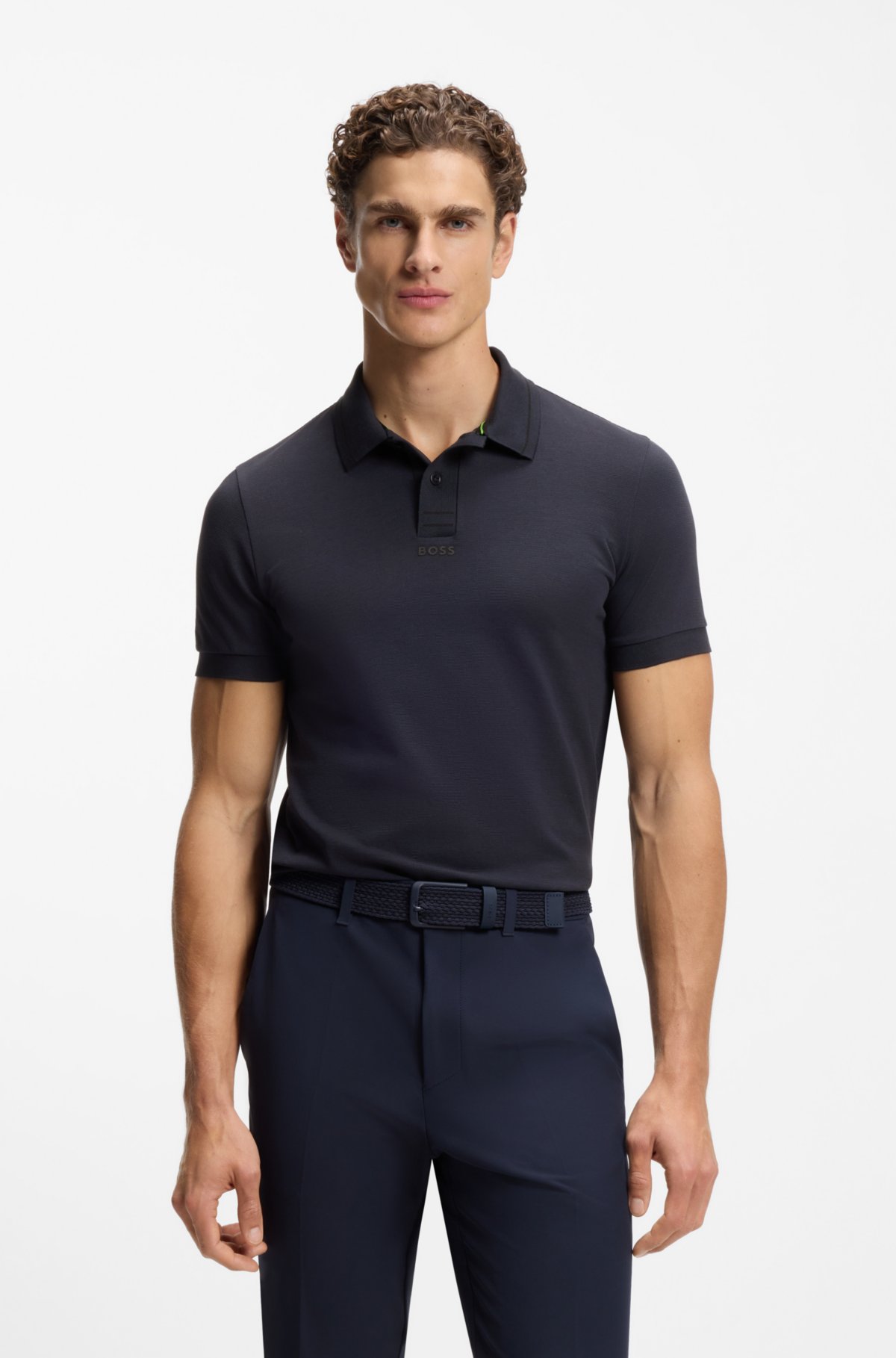 Camiseta de piqué de algodón con corte ajustado y logo central