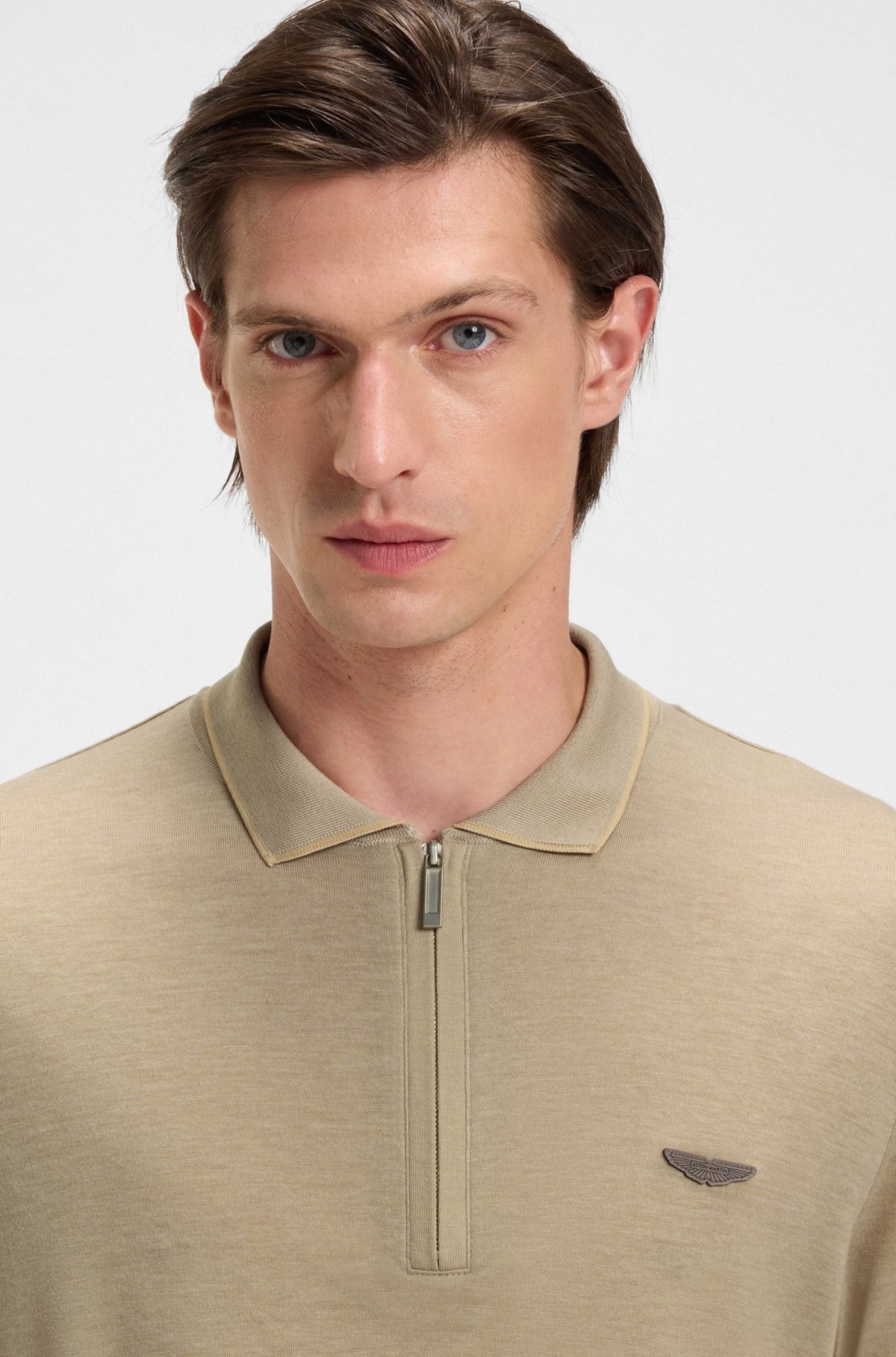 Camiseta de polo BOSS x ASTON MARTIN con logotipo de nubuck