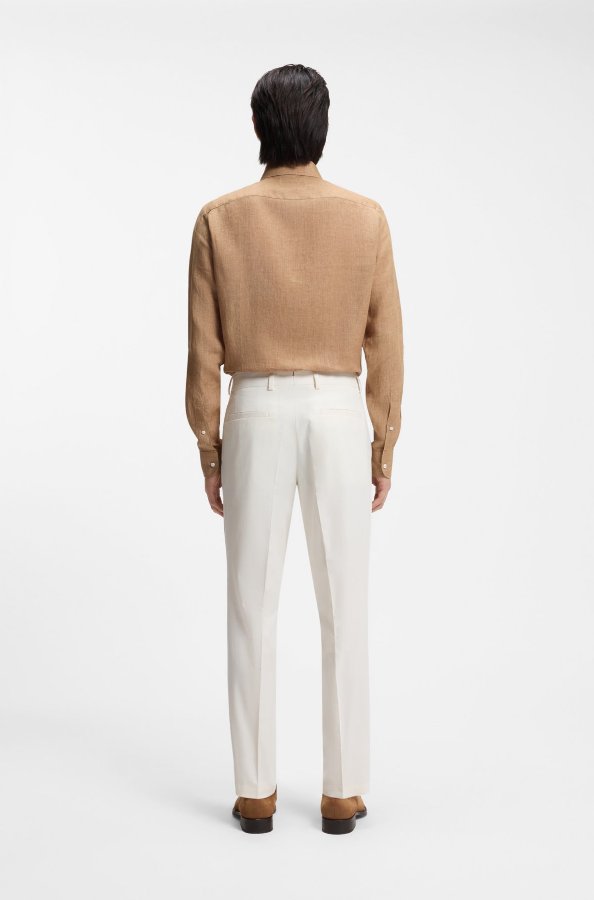 Pantalones rectos de fácil planchado en popelín de algodón elástico