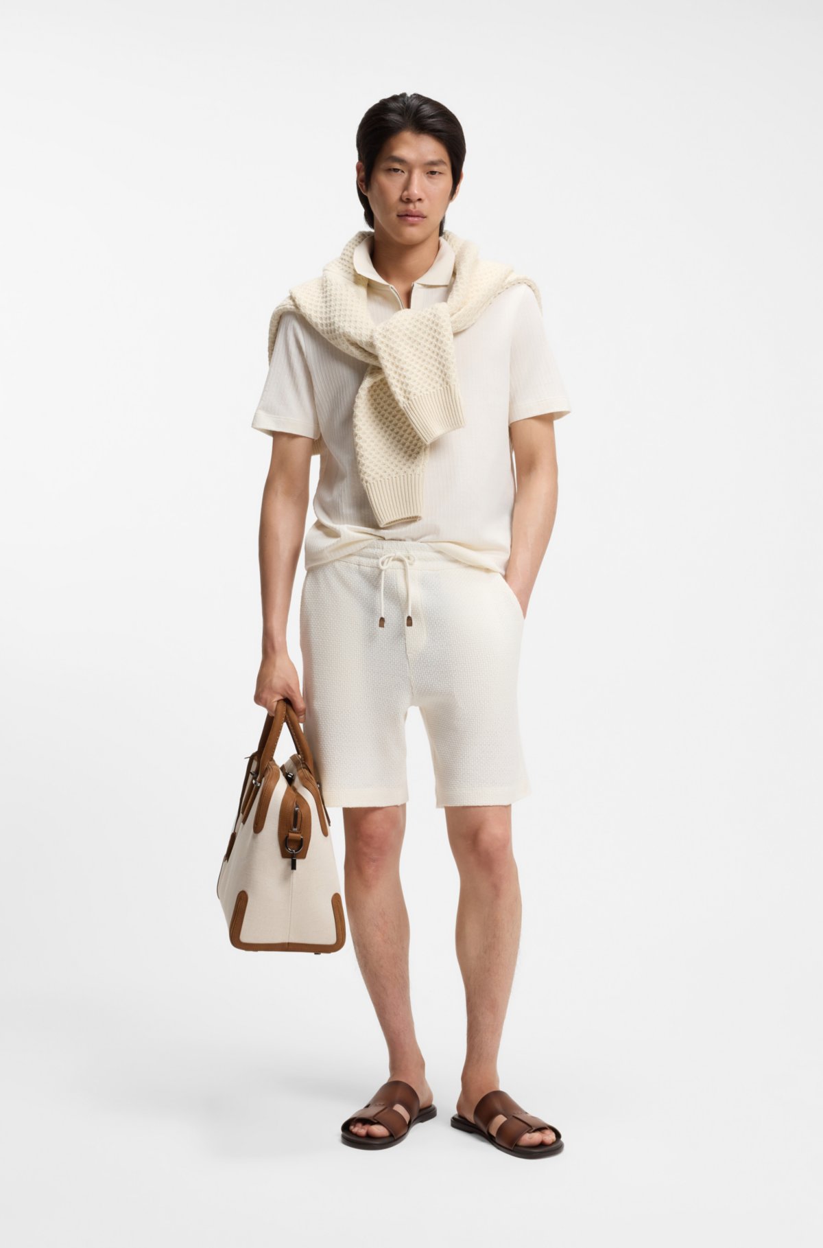 Camiseta de polo de algodón-seda con cuello de cremallera