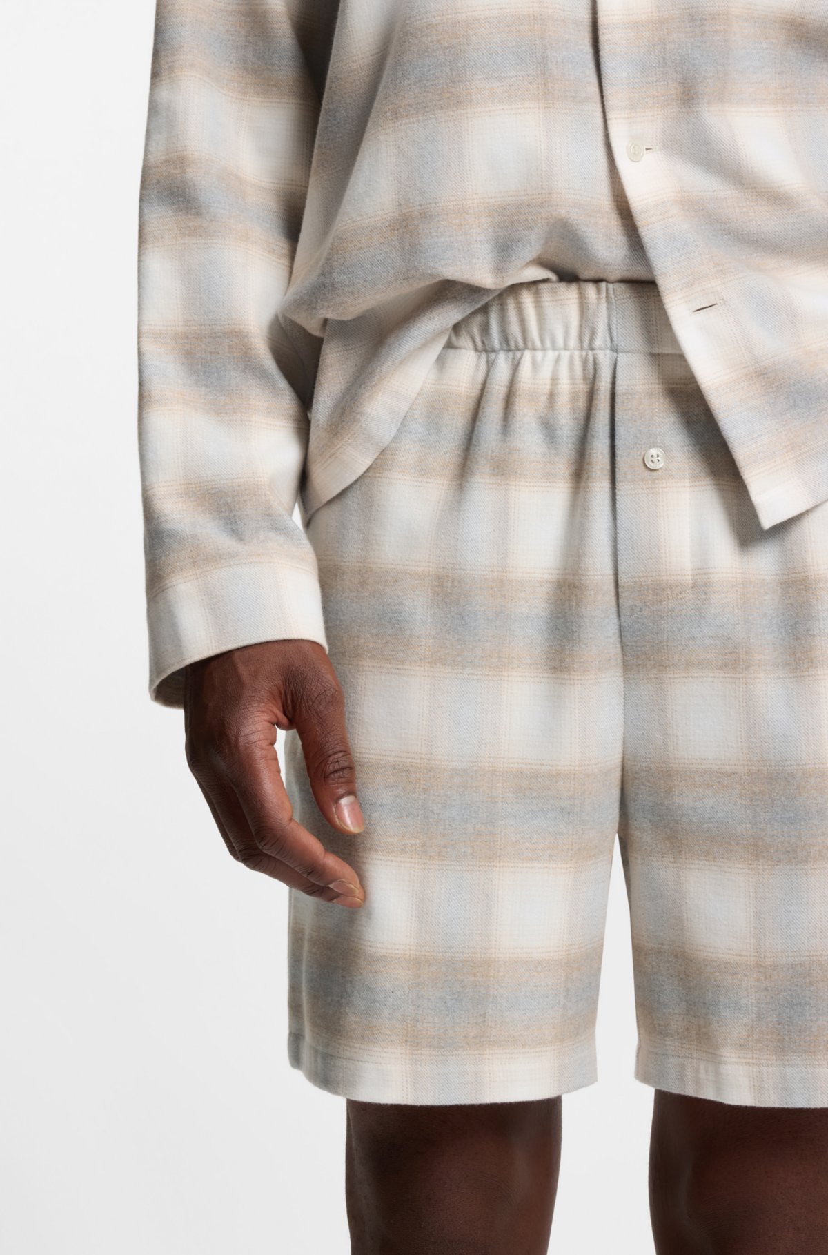 Pijama corto de franela de algodón con estampado Vichy