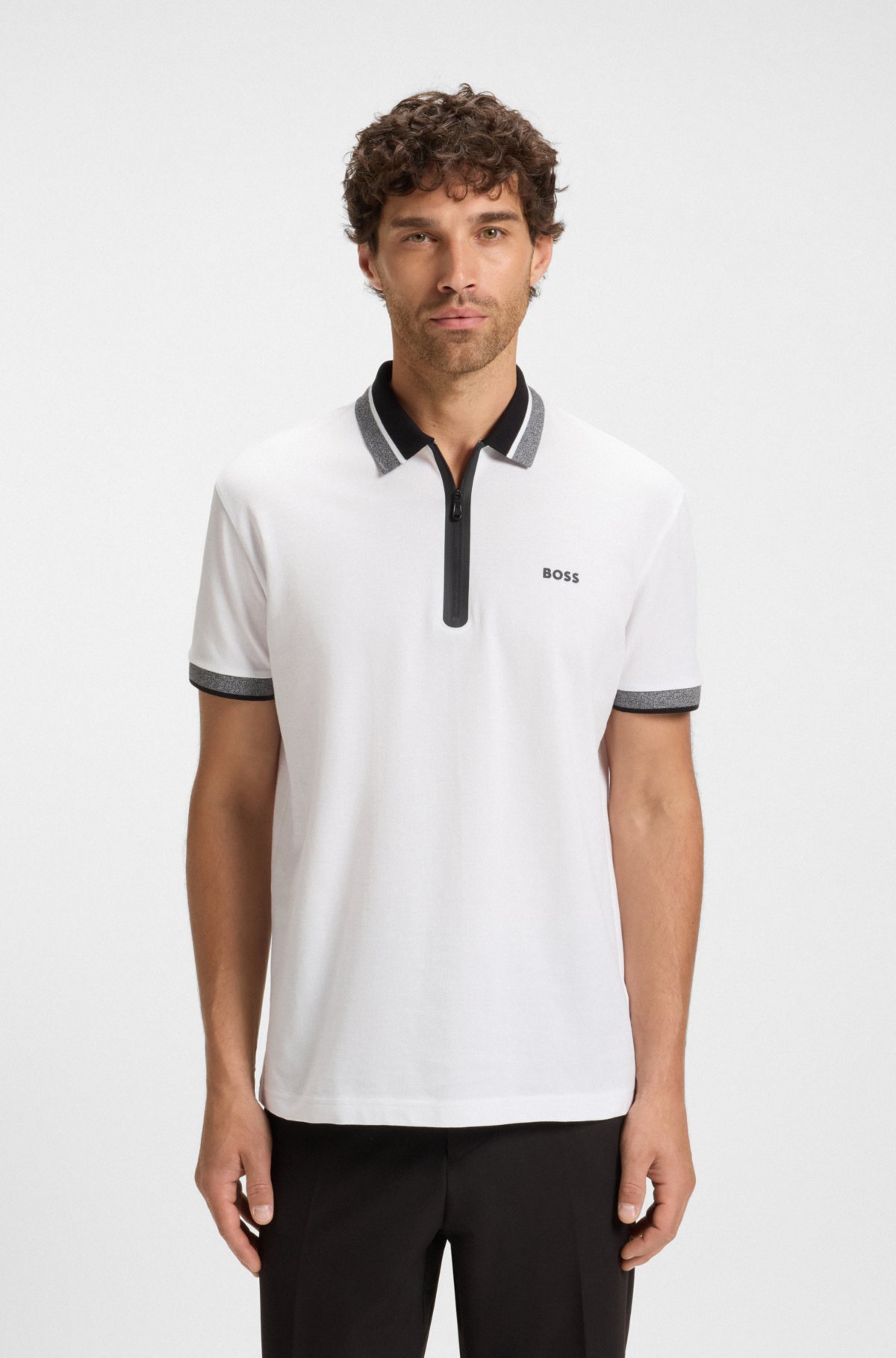 Camiseta polo con cierre de cremallera en piqué de algodón