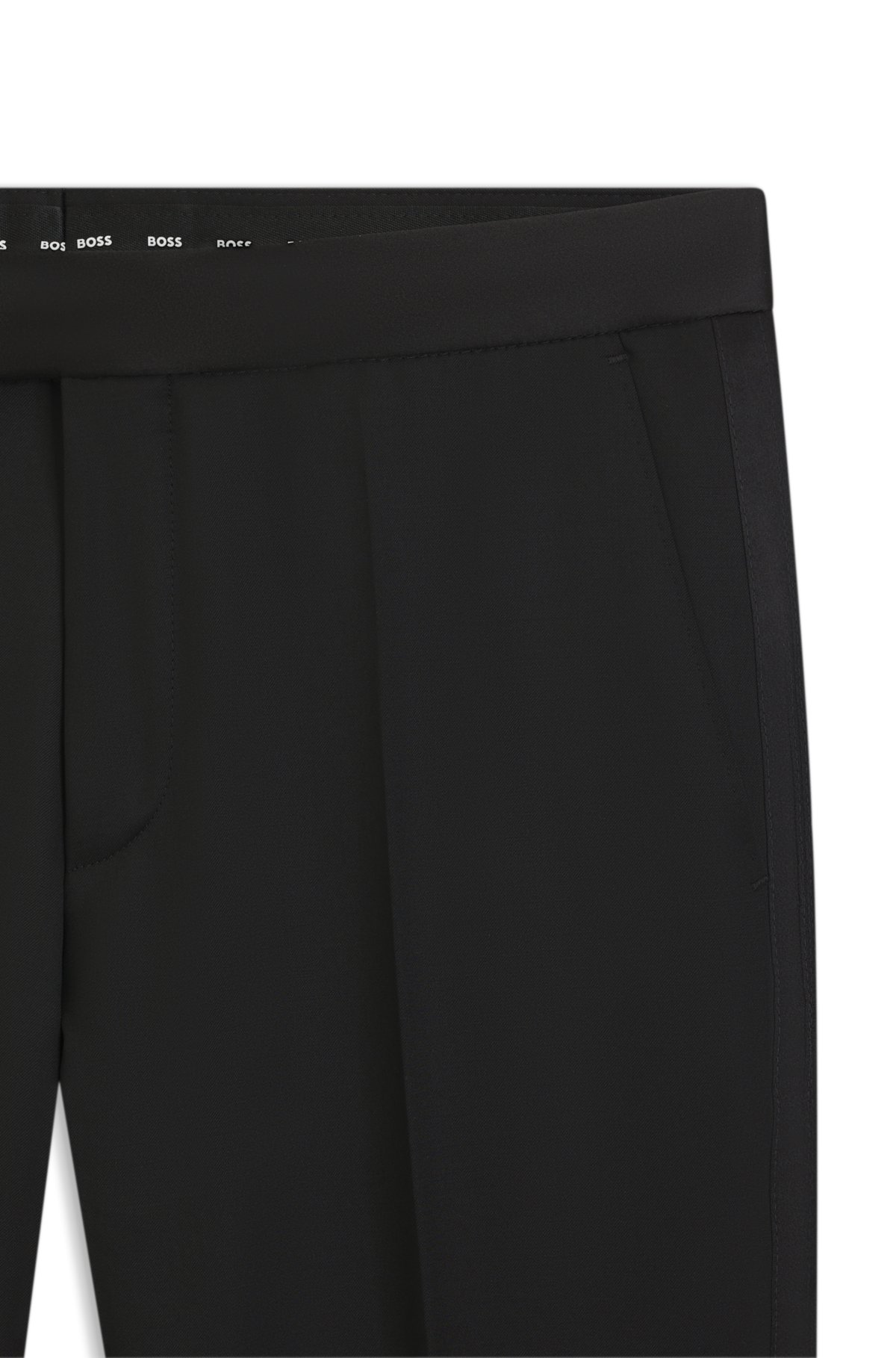 Pantalones de esmoquin ajustados en sarga de lana virgen