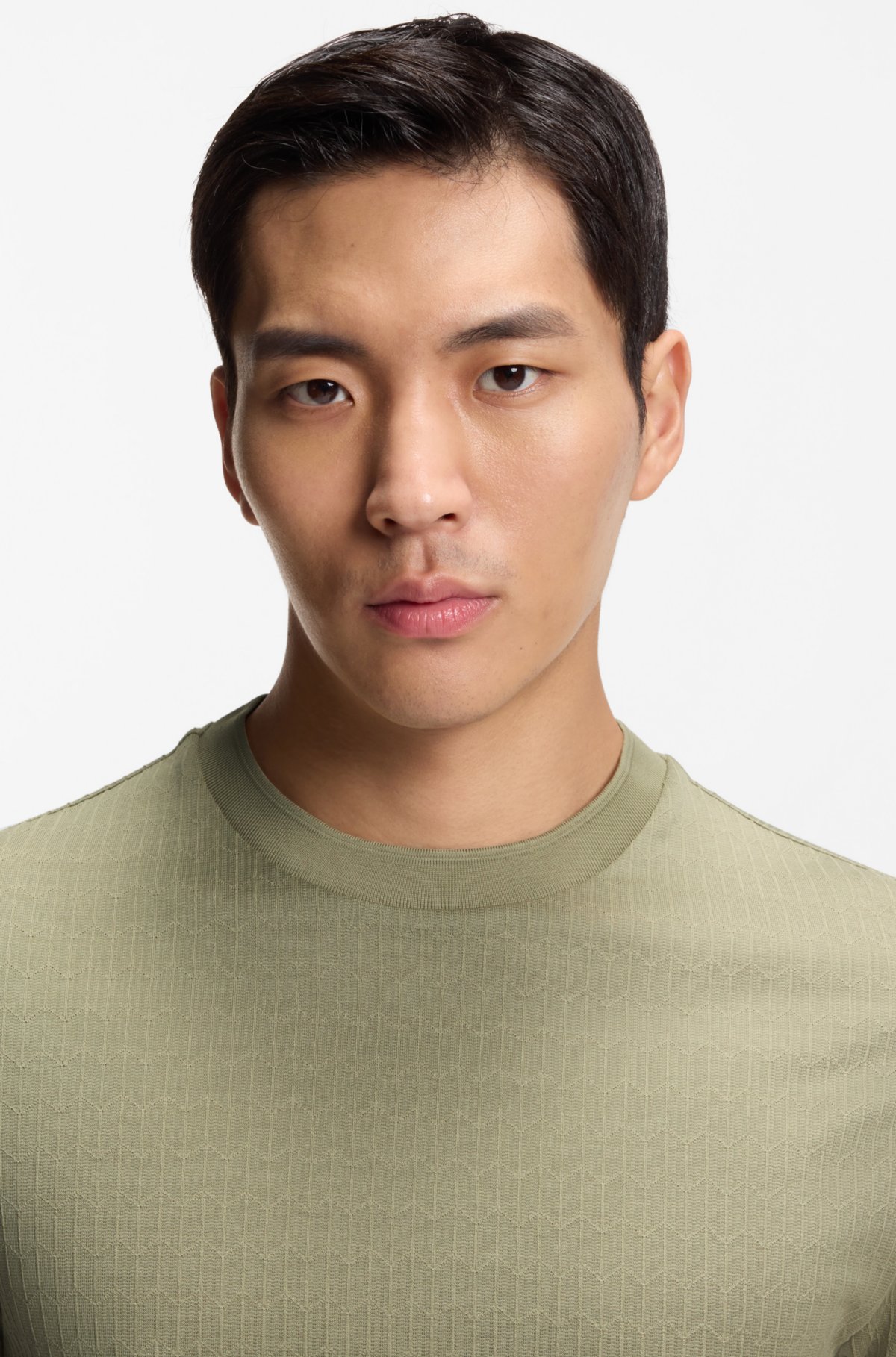 Camiseta de algodón y seda con tejido jacquard geométrico