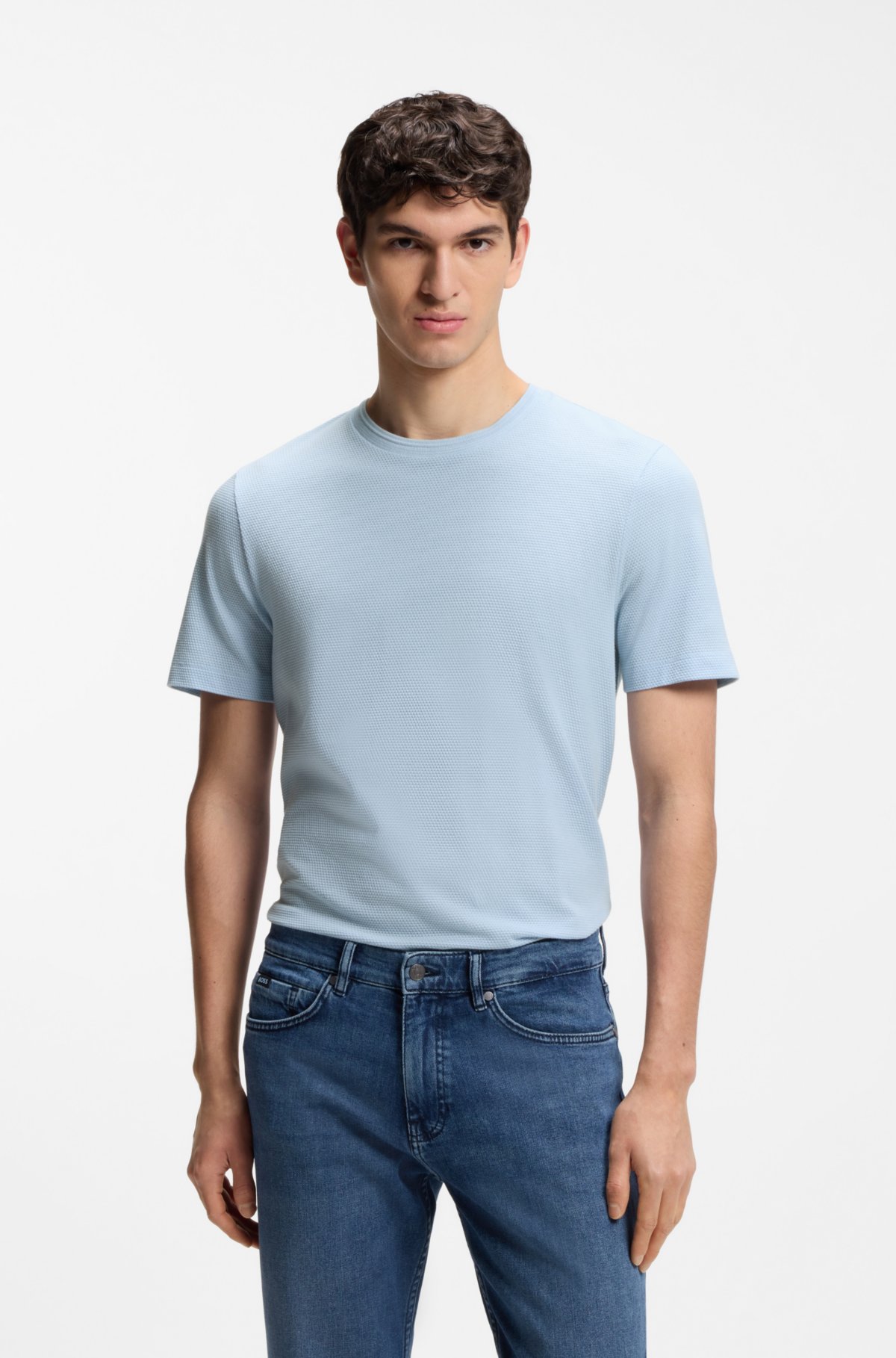 Camiseta de estructura bubble-jacquard en mezcla de algodón
