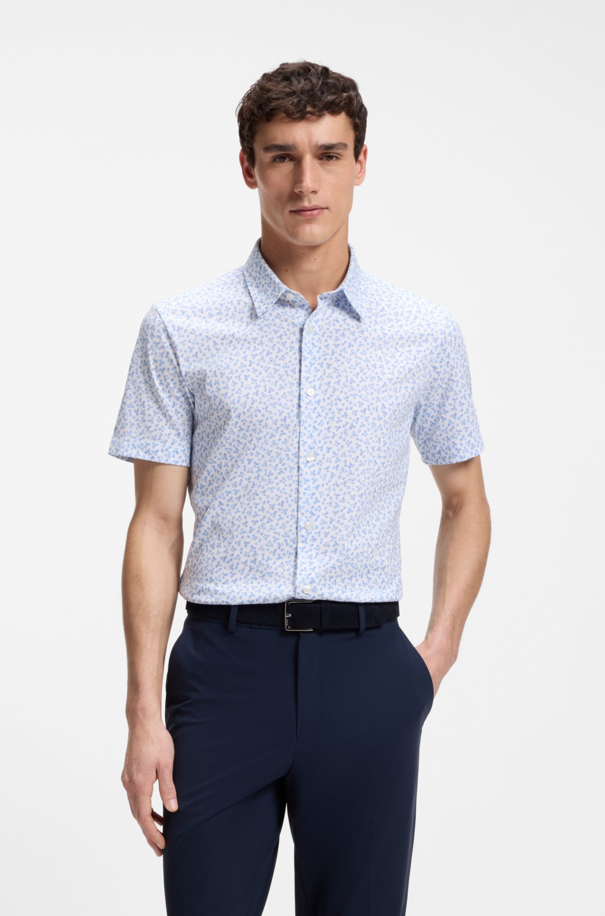 Camisa ajustada estampada en jersey de mezcla de algodón