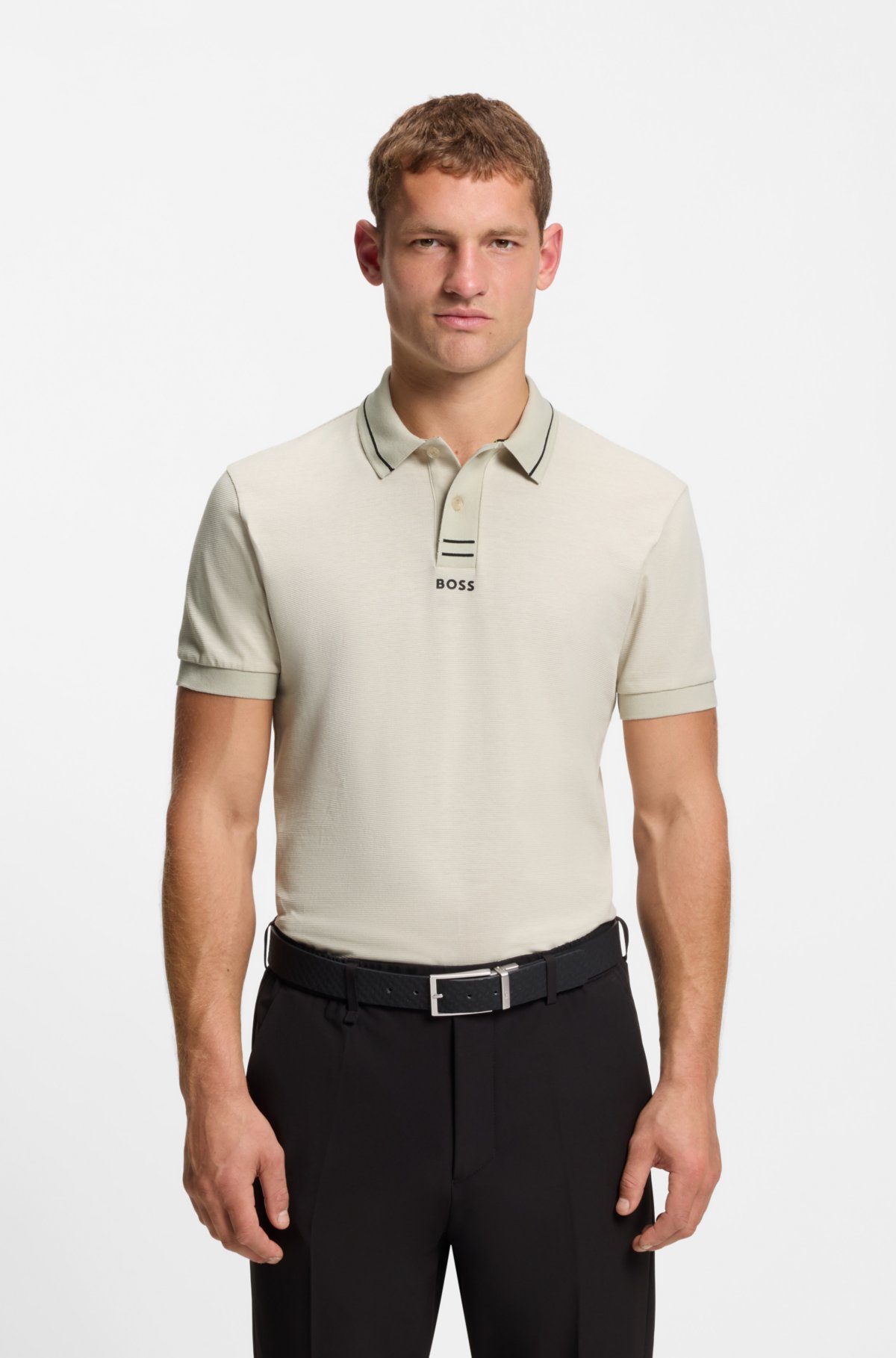 Camiseta de piqué de algodón con logo centrado y corte ajustado