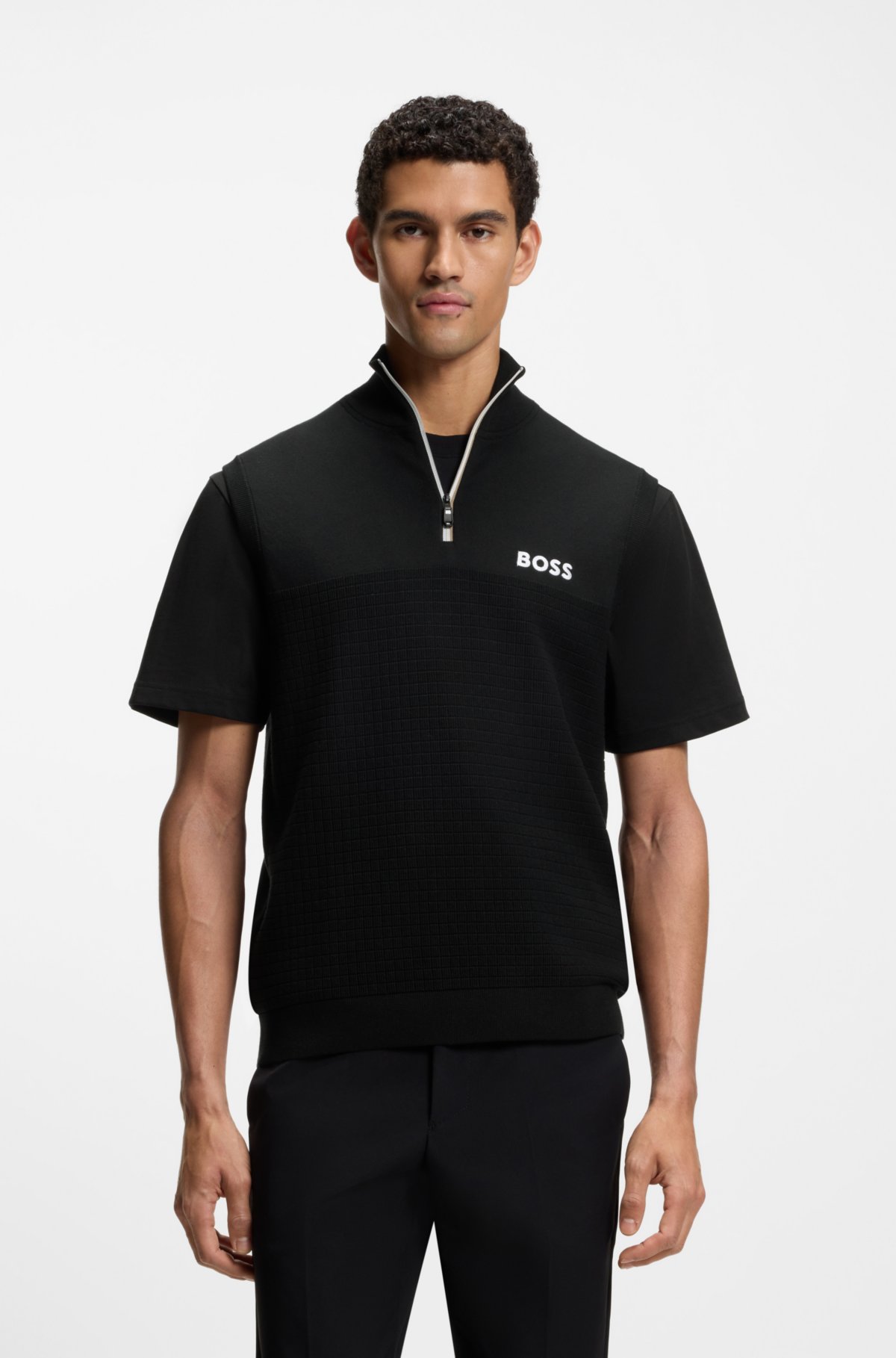 Sudadera de mezcla de algodón sin mangas con cuello de cremallera
